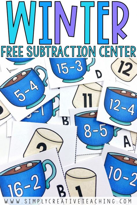 These winter math activities for kids are the perfect math centers in first grade or second grade. This free printable subtraction center is simple, fun, and will help your students practice subtraction facts and strategies. This freebie is great to use in your January or February math centers for 1st grade or 2nd grade. Winter 1st Grade Crafts, Subtraction Math Centers First Grade, Winter Activities For 1st Grade, Winter Math Activities 2nd Grade, Winter Centers First Grade, Subtraction Centers First Grade, January First Grade, 1st Grade Math Centers Free, First Grade Centers Free