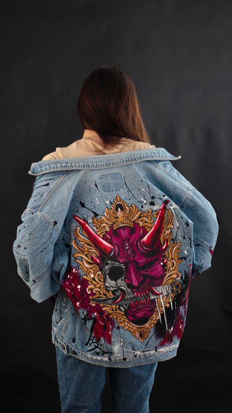 Recreate Photos, Custom Jean Jacket, Hand Painted Denim Jacket, Cover Album, Painted Denim Jacket, Custom Jeans, Custom Denim, Painted Denim, Painted Clothes