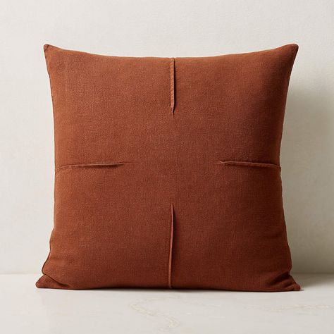 Tuck Brown Linen Throw Pillow Cover 20'' + Reviews | CB2 Throw Pillows For Brown Leather Couch, Cb2 Pillows, Brown Throw Pillow, Tan Pillows, Brown Throw Pillows, Silk Throw Pillows, Suede Pillows, Faux Fur Pillow, Grand Hyatt