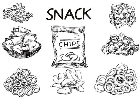 Ink hand drawn sketch style snack set | Premium Vector #Freepik #vector #food #hand #cute #black Food Junk, Journal Labels, Vector Food, Snack Set, Business Logos, Sketch Style, Sketch Illustration, Snack Chips, Food Drawing