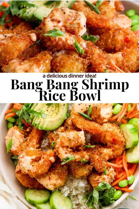 Dinner Recipe Ideas Healthy, Cajun Shrimp Rice Bowl, Keto Shrimp Bowl Recipes, Easy Meal With Shrimp, Meals With Popcorn Shrimp, Shrimp Roll In A Bowl, Shrimp Bowl Ideas, Crispy Shrimp Bowl, Hello Fresh Shrimp Recipes