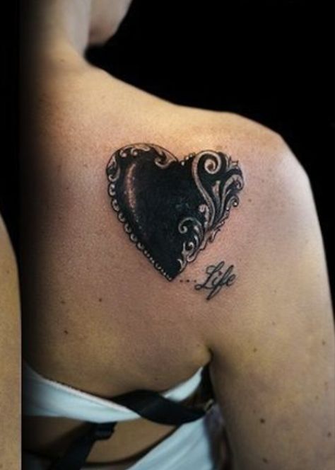 Heart Tattoo Cover Ups, Heart Cover Up Tattoos For Women, Shaded Heart Tattoo, Heart And Soul Tattoo, Heart Locket Tattoo, Black Heart Tattoo, Kind Tattoo, Memorial Tattoo Quotes, Locket Tattoos