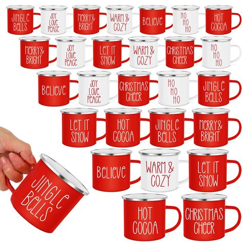 PRICES MAY VARY. Set of 27: you will receive 27 pieces of Christmas coffee mugs printed with different words, which are enough to satisfy your daily personal use, and also you can share with your family and friends Sweet and Thoughtful Gifts: these enamel mugs arr a nice gift idea for Christmas, holidays, winter, and New Year, which can be sent to your mom, dad, girlfriend, sister, colleague and more, and they will love this heartwarming gift Simple Festival Design: these Christmas travel mugs m Mason Jar Christmas Gifts For Coworkers, Simple Holiday Gifts For Coworkers, Inexpensive Christmas Gifts For Family, Small Christmas Gifts For Coworkers, Holiday Gifts For Coworkers, December Vibes, White And Red Christmas, Business Christmas Gifts, Mugs With Quotes