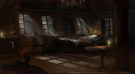 The Captain's Private Quarters by Lyno3ghe on DeviantArt Tall Ship Tattoo, Ships Photography, Pirate Ship Bedroom, Tall Ships Art, Ship Tattoo Sleeves, Ship Interior, Tall Ship Model, Hidden Object Game, Captains Quarters