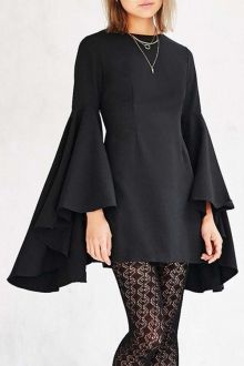 Dresses 2015 For Women Trendy Fashion Style Online Shopping | ZAFUL - Page 5 Black Collared Dress, Chiffon Dress Short, Kurti Sleeves Design, Diesel Punk, Long Bell Sleeves, Sleeves Designs For Dresses, Urban Dresses, Crewneck Dress, Slim Dresses