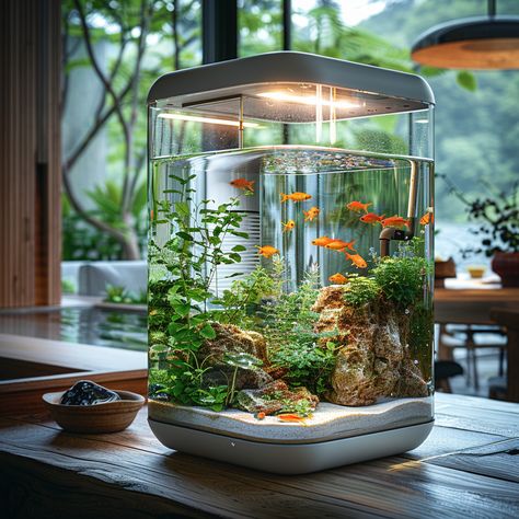 Small Aquarium Inspirations Fo Trendy Aquatic Designs! #newsmartgadgets Small Aquarium Design, Small Aquarium, Small Fish Tanks, Fish Tank Design, Aquatic Garden, Tropical Freshwater Fish, Water World, Aquarium Ideas, Miniature Gardens