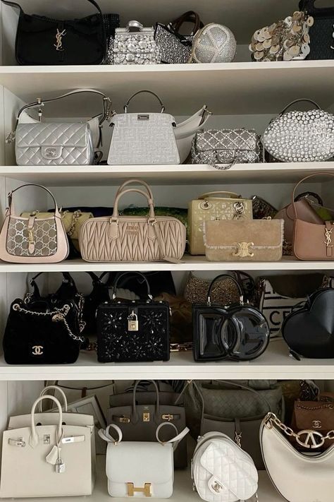 neutral designer bags closet aesthetic Money Wallpapers, House Dr, Bag Closet, Multi Colored Bag, Dream Closet Design, Expensive Bag, Luxury Bags Collection, Aesthetic Bags, Closet Decor