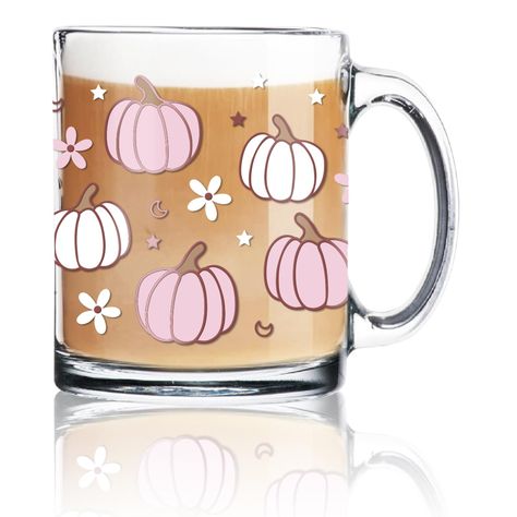 PRICES MAY VARY. You Will Get - 1pcs glass coffee mugs, please don't put into the dishwasher, oven, microwave and other high-temperature heating machines and do not scratch the surface with force when cleaning. Fall Design - Our coffee mug cup is printed with white and pink pumpkin, flower and star patterns, vivid and adorable, suitable for fall season use, can add more fun to your party. Good Quality - Made of quality glass material, safe, sturdy and durable to use, the patterns are printed cle Fall Glass Cups, Fall Wine Glasses, Fall Mugs, Coffee Soda, Autumn Wine, Fall Tumbler, Fall Stuff, Holiday Cups, Boo Basket