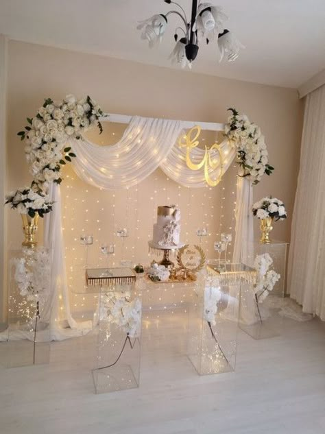 Diy Winter Wedding, Tulle Backdrop, Nikah Decor, Wedding Backdrop Design, Wedding Backdrop Decorations, Wedding Design Decoration, Wedding Venue Decorations, Engagement Decorations, Wedding Stage Decorations