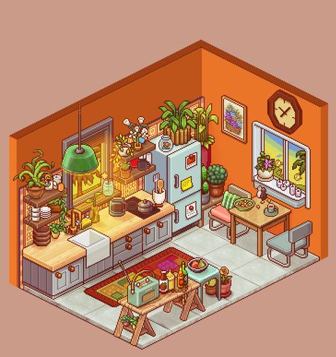 Pixel Isometric Art, Isometric Art Pixel, Isometric Pixel Art Room, Pixel House Art, Pixel Art House Interior, Pixel Living Room, Pixel Room Art, Isometric Illustration Room, Isometric Art House