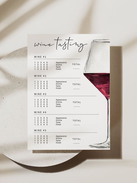 WINE | Tasting Card, Wine Tasting Score Card, Wine tasting notes, Printable, Modern Minimalist Score Sheet, Digital Download Wine Tasting Score Card, Wine Tasting Card, Wine Tasting Notes, Notes Printable, Wine Tasting Experience, Wine Tasting Party, Wine Parties, Wine Clubs, Wine Enthusiast