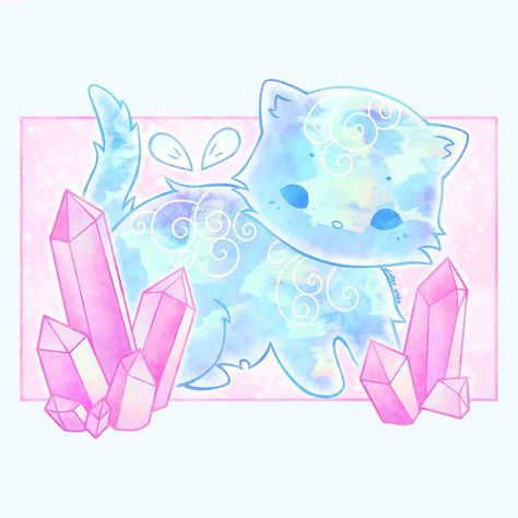 Cat Crystals, Kawaii Crystal, Cute Cartoon Drawings, Crystal Art, Cute Chibi, Cat Drawing, Cartoon Drawings, Animal Art, Cute Cartoon