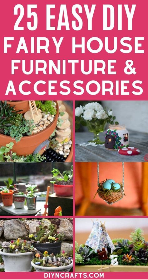 Make your own DIY Fairy House Furniture and Accessories with these fun tutorials. Tons of easy ideas using items you already have around the house! These simple fairy garden ideas are tons of fun and super easy to make. #FairyGarden #FairyFurniture #Fairies #Gnomes #Garden #FairyHouse Diy Fairy Garden Accessories How To Make, Diy Backyard Fairy Garden, Diy Fairy House For The Garden, How To Make Fairy Furniture, Fairy Garden Houses Diy How To Make, Fairy Garden Furniture Diy Ideas, Diy Mini Fairy Garden Accessories, Fairy Garden Furniture Diy How To Make, Fairy Garden Accessories Diy Miniature Furniture