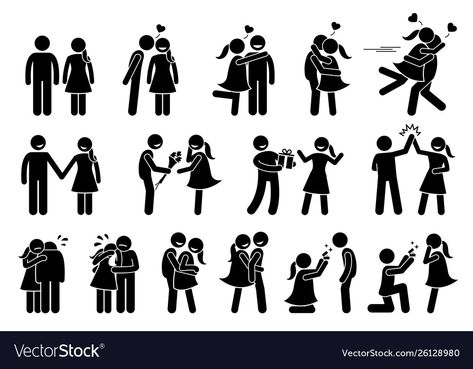 A Couple Kissing, Action Pose, Romantic Kiss, Couple Romance, Stick Figure, Marriage Proposal, Kissing Couples, Love Each Other, High Five