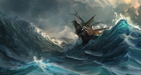 ArtStation - Sinking ship spitpaint, Denis Loebner ------ Sinking ship, waves, ocean, storm Ships Aesthetic, Ship Aesthetic, Sinking Ship, Ocean Drawing, Ocean Storm, Storm Art, Sea Storm, Navi A Vela, Aesthetic Cartoon