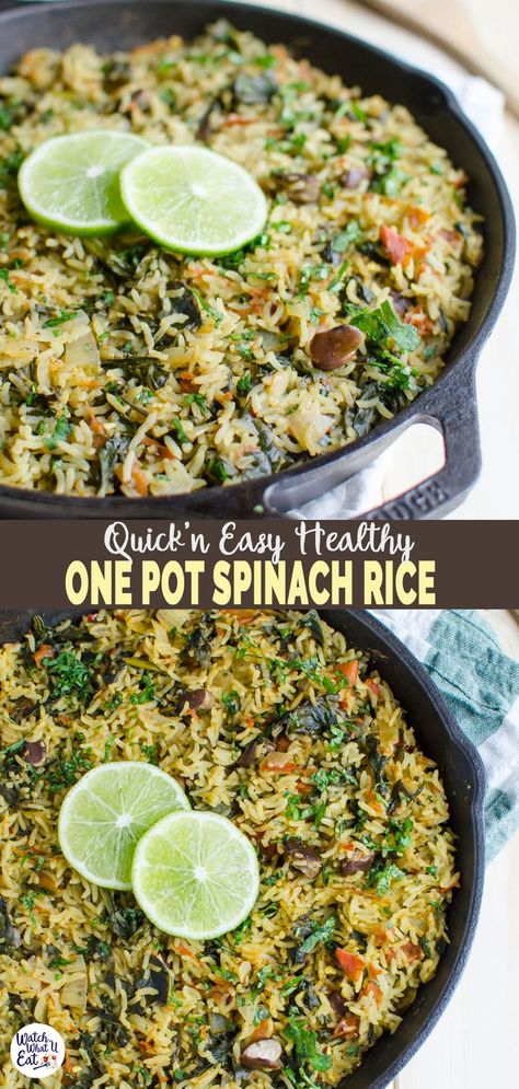 Spinach Bowl Recipes, Vegan Main Dish, Clean Eating Vegetarian, Spinach Rice, Vegetarian Recipes Dinner Healthy, One Pot Meal, Vegetarian Main Dishes, Vegan Main Dishes, Tasty Vegetarian Recipes