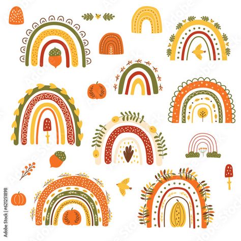 Arches Illustration, Thanksgiving Symbols, Holiday Inspo, Inspiration Board Design, Thanksgiving Art, Collection Ideas, Classroom Art, Pumpkin Thanksgiving, Rainbow Painting