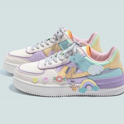 👠 Shoes 💜 sugarplum · y2k, coquette, egl, cosplay fashion and home decor store 💜 Powered by Storenvy Light Up Sneakers Women, Where To Buy Kidcore Clothes, Pink Kidcore Aesthetic, Kidcore Shoes, White Women Sneakers, Multi Colored Shoes, Pastel Kidcore, Candy Rainbow, Kawaii Shoes