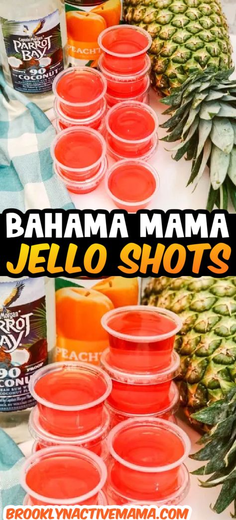 The Bahama Mama Jello Shots are so great for parties! Made with super easy ingredients and yummy Bahama Mama flavor you will love these! Pineapple Rum Jello Shots, Bahama Mama Jello Shots Recipe, Jello Shots In Fruit, Malibu Rum Jello Shots Recipes, Strawberry Banana Jello Shots, Pirate Themed Jello Shots, Bahamas Mama Jello Shots, Jell-o Shots With Malibu Rum, Jello Shots With Rum Recipe