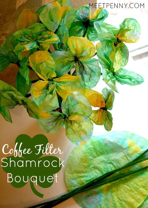 Saint Patricks Day Projects For Kids, St Patricks Day Crafts Elementary, Coffee Filter Shamrock, Waldorf St Patricks Day, March Projects For Kids, Saint Patricks Day Crafts Kids, Preschool St Patricks Day Art, Easy March Crafts, Saint Patrick’s Day Crafts