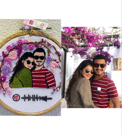 Hoop Art Patterns, Hand Embroidery Gift Ideas, Embroidery Clock, Embroidery Couple, Musical Wall, Makeup Poster, Hoop Art Wall, Embroidery Hoop Art Diy, Portrait Embroidery