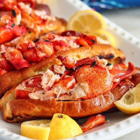 Homemade Gluten Free Lobster Rolls - Let Them Eat Gluten Free Cake Gluten Free Crab Cakes, Lemon Butter Shrimp, Frozen Lobster, Gluten Free Buns, Gluten Free Main Dishes, Crab Soup, Grape Salad, Butter Shrimp, Homemade Gluten Free