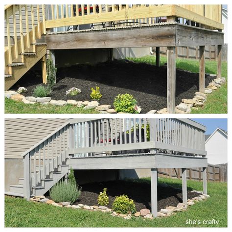 semi solid deck stain by Cabot in Fieldstone color Under Deck Landscaping, Diy Decks, Cottage Deck, Cabot Stain, Deck Composite, Patio Under Decks, Deck Upgrade, Landscaping Around Deck, Outdoor Deck Decorating