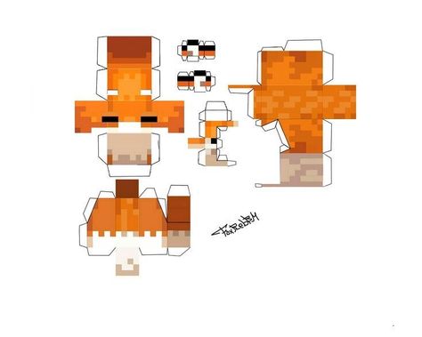 Minecraft Fox Template, Minecraft Fox Sleeping, Papercraft Minecraft Cat, Minecraft Papercraft Printables, Minecraft 3d Papercraft, Paper Crafts Minecraft, Fox Paper Craft, Fox Minecraft, Papercraft Minecraft Skin