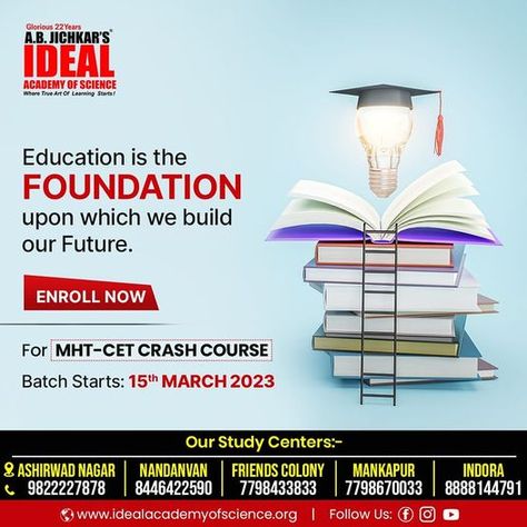 Are you looking for MHT-CET Crash Course? 👉So Admissions are open for MHT-CET Crash Course at Ideal Academy of Science ✅Batch starts - 15th March 2023 📲For more details call on +91-9822227878, +91-8446422590, +91-7798433833 +91-7798670033, +91-8888144791 📌Enroll now https://idealacademyofscience.org #educationfirst #cbse #entranceexamination #entranceexampreparation #entranceexamalert #entranceexamcoaching #mhtcet2023 #medicalentrance #engineering #Nagpur Admissions Poster, Enroll Now, Entrance Exam, March 2023, Math Class, Crash Course, Creative Ads, Alchemy, Chemistry