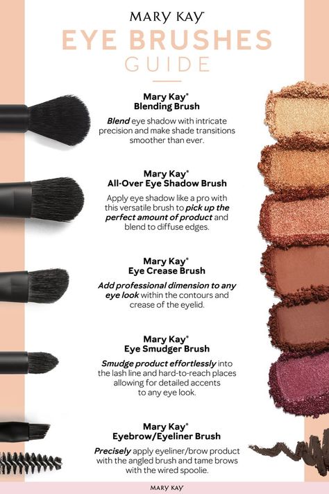 From beginner to expert, Mary Kay has an array of eye brushes for you to choose from to create the perfect eye shadow look for every occasion. Mary Kay Gift Sets, Mary Kay Printables, Mary Kay Opportunity, Mary Kay Office, Mary Kay Sale, Mary Kay Eyeshadow, Mary Kay Brushes, Mary Kay Facebook, Mary Kay Inspiration