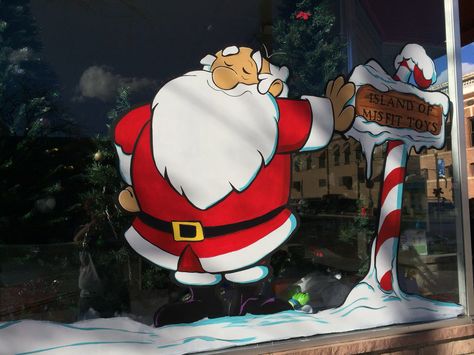 Christmas window painting. Santa Claus Santa Window Art, Santa Window Painting, Christmas Painted Windows, Christmas Window Painting Ideas, Painting Santa Claus, Christmas Chalkboard Art, Painting Santa, Painted Window Art, Christmas Candy Cane Decorations