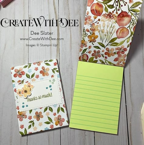 Stampin Up Covered Notepads, Stampin Up Note Pad Holder, Stampin Up Journal Ideas, Paper Crafts To Sell Ideas, Stampin Up Note Pad Cover, Stampin Up Notebook Covers, Diy Notepad Cover, Notebook Craft Ideas, Matchbook Notepad Diy