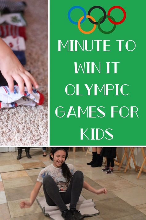 Minute to Win It Olympic Games for Kids - Peachy Party Kids Olympic Games Activities, Church Olympic Games, Minute To Win It Sports Games, Winter Games Birthday Party, Olympic Themed Party Games, Olympic Themed Games For Kids, At Home Olympic Games For Adults, Olympic Games For Preschoolers, School Olympics Games