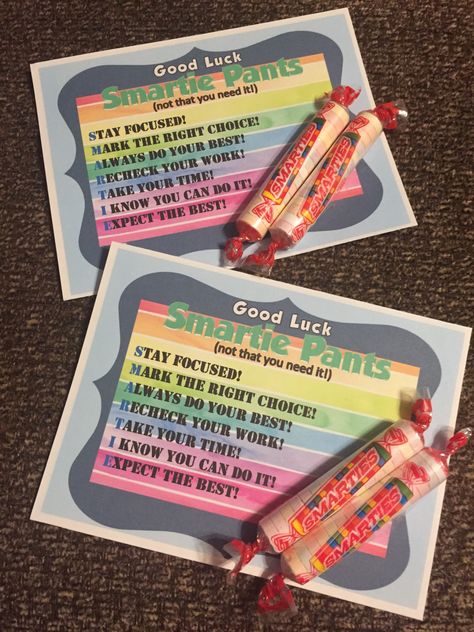 Smarties Test Motivation, Staar Gifts For Students, Testing Treat Bags For Students, Test Day Treats For Students, Staar Testing Treats, Tcap Motivation Treats, Gmas Testing Treats, Test Taking Treats, Testing Treats For Students Motivation