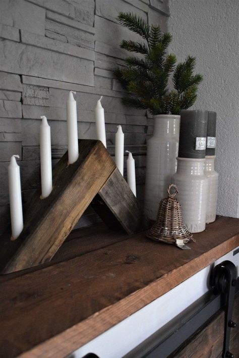 Julkransar Diy, Diy Jul, Hemma Diy, Decor Rustic, Winter Decor, Winter Christmas, Wood Diy, Candle Holder, Wood Crafts