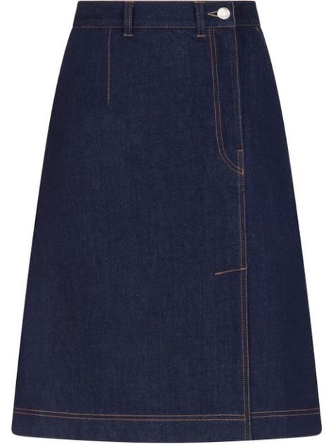 Dolce & Gabbana for Women - Designer Fashion - FARFETCH Denim Blouse Women, Denim Skirts For Women, Corset Fashion Outfits, Ankara Dress Designs, Stitching Logo, Classy Skirts, A Line Denim Skirt, Very Dark Blue, Long Jean Skirt