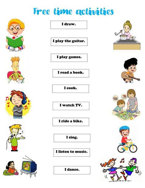 Free time activities interactive worksheet for 3 Freetime Activities Worksheet, Free Time Activities Worksheets, Free Time Worksheets, Phonics Reading Activities, Time Management Activities, English Flashcards, Freetime Activities, Materi Bahasa Inggris, Kids Worksheet