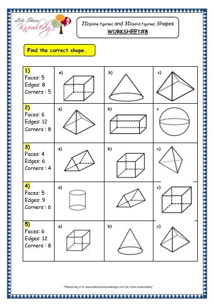 Grade 3 Maths Worksheets: (14.3 Geometry: 2D (plane figures) and 3D (solid figures) Shapes) 2d And 3d Shapes Activities 3rd Grade, Grade 3 Geometry Worksheets, Solid Figures Worksheet, Solid Figures 3d Shapes, Grade 3 Maths Worksheets, Trigonometry Worksheets, 9th Grade Math, 3d Shapes Worksheets, Plane Figures