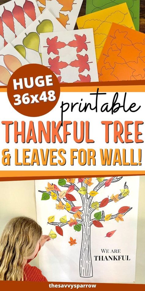 Want to start the Thankful tree tradition this Thanksgiving? Practice gratitude with this fun family Thanksgiving tradition! Just print the printable Thankful Tree template and the Fall leaf templates, cut out the leaves, and write down what you're grateful for on each leaf. Thankful Tree for the wall prints as a 36" x 48" architectural print at print stores for about $10! Thankful Tree Leaves Printable, Preschool Thankful Tree, Thankful Wall Classroom, Thanksgiving Gratitude Tree, Thanksgiving Tree Ideas Thankful For, Thankful Tree Craft For Kids, Thankful Leaves Printable, Gratitude Tree Ideas, Gratitude Tree For Kids