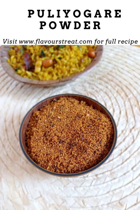 Create the authentic flavours of South India with our Puliyogare Powder recipe! This aromatic blend combines tangy tamarind, earthy spices, and a hint of heat, perfect for elevating your rice dishes to a whole new level. Make this zesty powder at home and unlock the secret to a delicious, traditional Puliyogare meal. vegetarian rice dish l Indian rice recipe l tamarind rice recipe l vegan rice recipe. Puliyogare Powder Recipe, Vegan Rice Recipe, Pulihora Recipe, Evening Snacks For Kids, Vegetarian Rice Dishes, Tamarind Rice, Meal Vegetarian, Vegetarian Rice, Rice Recipes Vegan