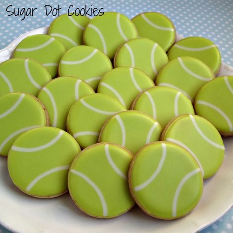 Sugar Dot Cookies: Tennis Ball Cookies Tennis Cookies, Tennis Decorations, Dot Cookies, Tennis Birthday Party, Tennis Cake, Wimbledon Party, Ball Cookies, Tennis Birthday, Tennis Party