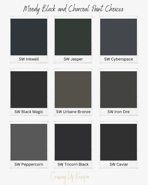 Charcoal Gray Exterior Paint, Raven Black Paint Color, Best Dark Grey Paint Color Sherwin Williams, Muted Black Paint Colors, Dark Gray Black Paint Colors, Shades Of Black Exterior Paint, Neutral Black Paint Colors, Obsidian Paint Color, Black Kitchen Paint Colors