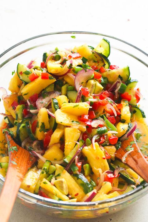 Pineapple Cucumber Salad - Immaculate Bites Caribbean Summer Salad, Easy Caribbean Recipes, Caribbean Salads, Caribbean Salad Recipes, South African Salads, Jamaican Salad, Tropical Salad Recipes, Caribbean Salad, Caribbean Dinner