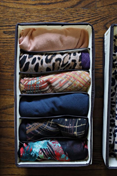 Beanies, Bands and Bandanas: How To Organize Your Hair Accessories | Between Carpools How To Organize Beanies, Bandana Organization, Creative Organization, Hanging Organizer, Organizing Bins, How To Organize, Accessory Organization, At A Glance, Folded Up