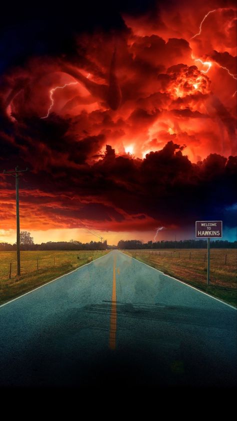 Stranger Things Poster Background, Stranger Things Landscape, Stranger Things Sky, Background Stranger Things, Stranger Things Background, Stranger Things Aesthetic Wallpaper, Vecna Stranger Things, Stranger Things 1, Wallpaper Stranger Things