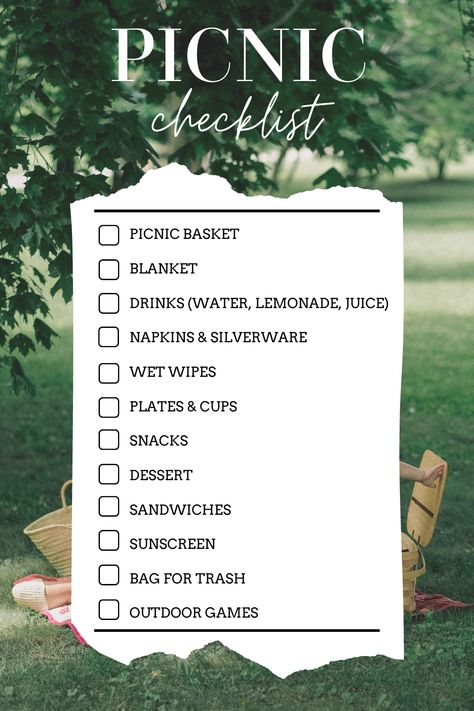 Stuff To Bring To A Picnic, Picnic Food Ideas For One, Cool Picnic Ideas, Picnic Ideas For One Person, Picnic Food Ideas With Friends, Snacks For Picnic Ideas, Picnic Checklist Packing Lists, Picnic Ideas Family, Things For Picnic