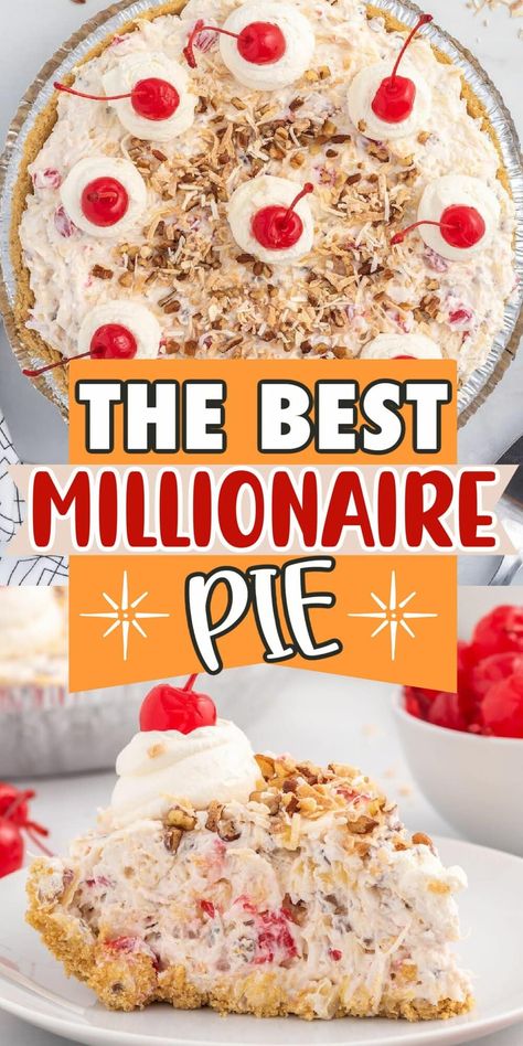 Eagle Brand Recipes Condensed Milk Peanut Butter Pie, Billionaire Pie Furrs, Million Pie Recipe, Million Dollar Pie Recipe Condensed Milk, Millionaires Pie Recipe, American Cool Whip Pie, Cheap And Easy Pies, No Bake Millionaire Pie, Million Air Pie