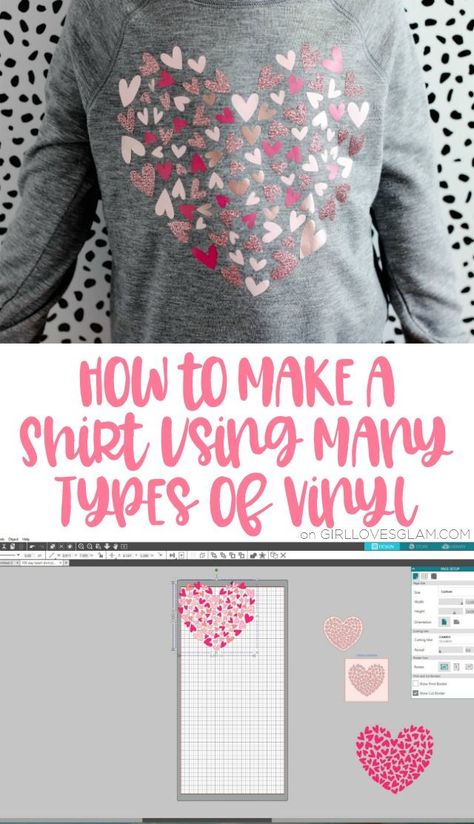 How to Make a Shirt using different types of vinyl Valentines Vinyl Shirts, Valentine Cricut Shirts, Htv Scrap Projects, Valentines Cricut Shirts, Cute Cricut Shirts, Vinyl Shirt Designs, 100 Day Of School Shirt, Layering Vinyl, Cricut Valentines Projects