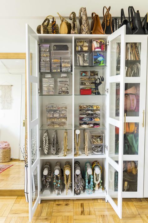 Audree Kate Lopez New York City Apartment Tour Photos | Apartment Therapy Walk In Closet Ideas Purses, Ikea Apartment, Custom Wardrobe, Ikea Dining Room, Kallax Shelf Unit, Bespoke Wardrobe, Dining Room Cabinet, Closet Hacks, New York City Apartment