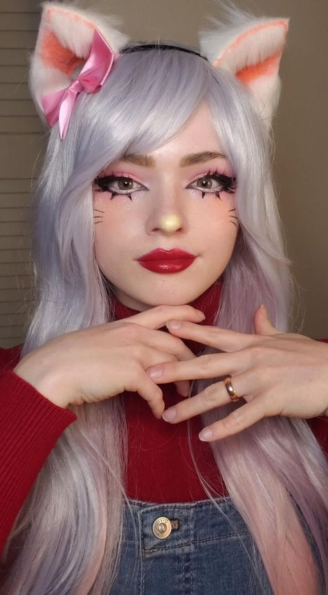 Kawaii Cat Makeup, Halloween Kitty Costume, Bibble Barbie Makeup, Hello Kitty Costume Makeup, Hello Kitty Cosplay Outfit, Hello Kitty Make Up Look, Hello Kitty Cosplay Makeup, Hello Kitty Cosplay Costumes, Hello Kitty Makeup Look Easy